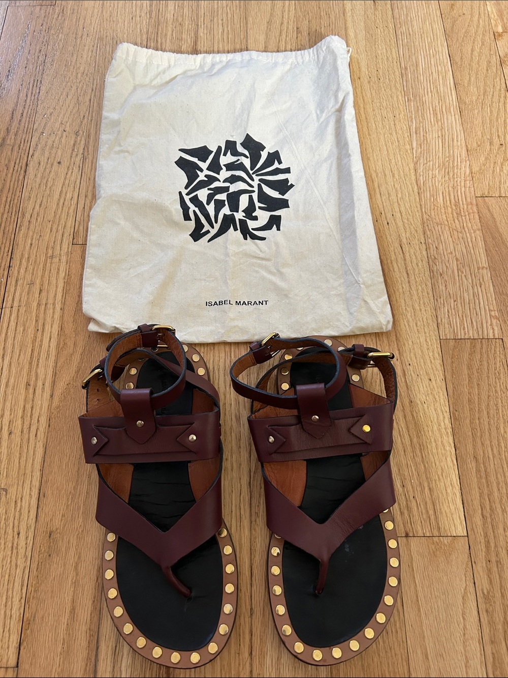 Isabel Marant Brown and Black Studded Leather Sandals
